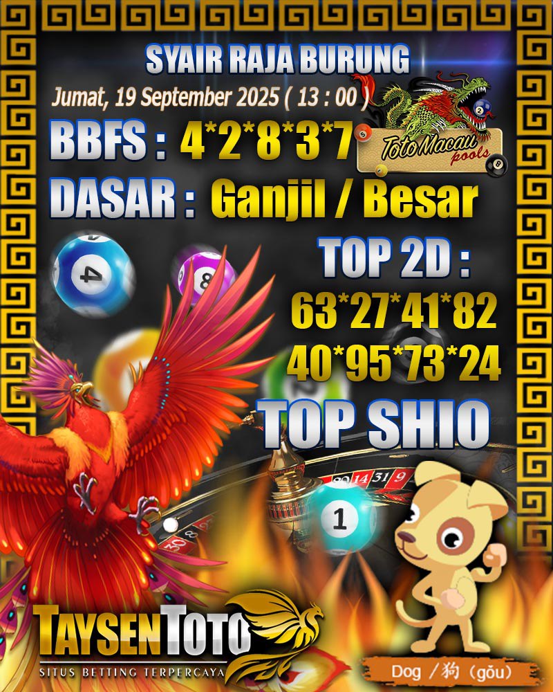 Syair Raja Burung Toto Macau Hari Jumat, 19 September 2025| 13 : 00 WIB