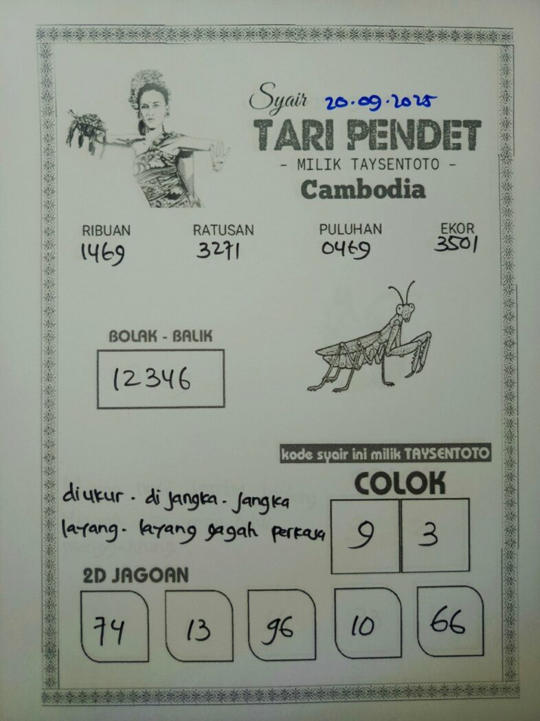 Syair Tari Pendet Cambodia Hari Ini Sabtu, 20 September 2025