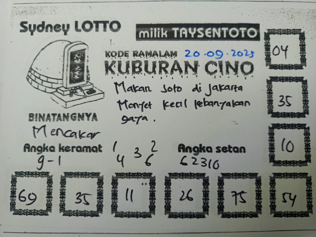 Syair Kuburan Cino Sydney Hari ini Sabtu, 20 September 2025