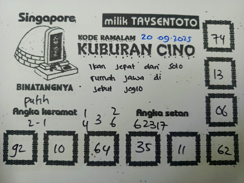 Syair Kuburan Cino SGP Hari ini Sabtu, 20 September 2025