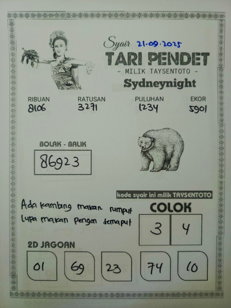 Syair Tari Pendet SydneyNight Hari ini Minggu, 21 September 2025
