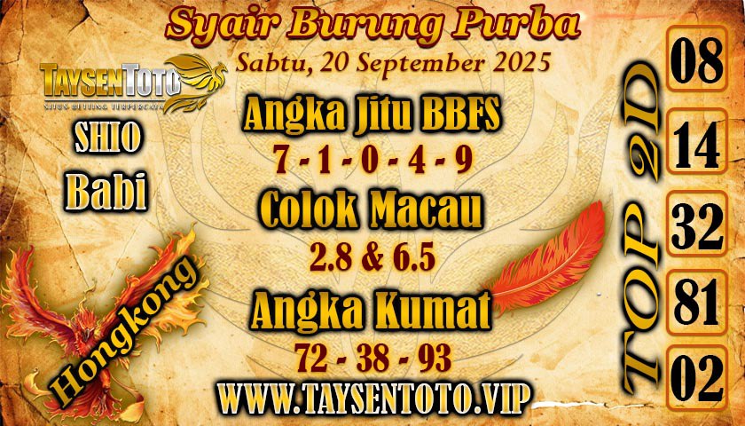 Syair Burung Purba HK Hari Sabtu, 20 September 2025