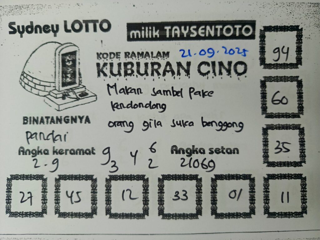 Syair Kuburan Cino Sydney Hari ini Minggu, 21 September 2025