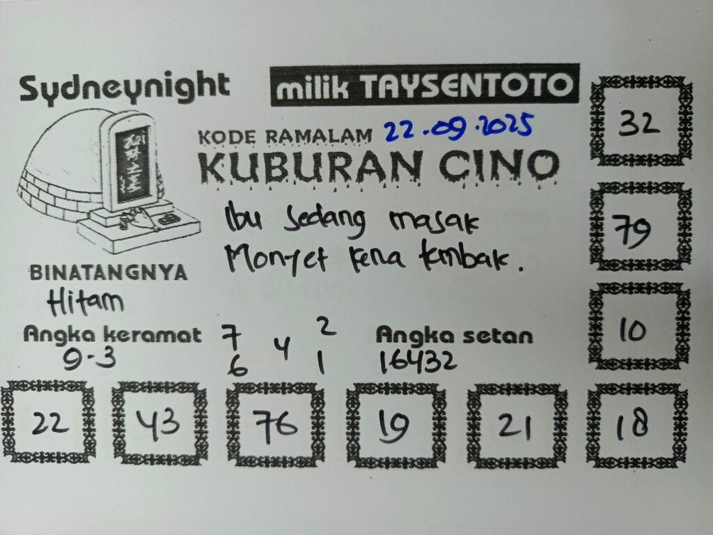 Syair Kuburan Cino SydneyNight Hari ini Senin, 22 September 2025