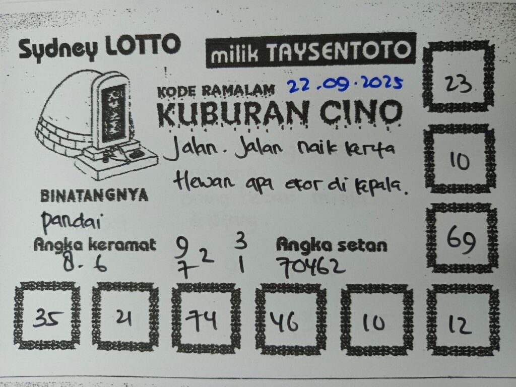 Syair Kuburan Cino Sydney Hari ini Senin, 22 September 2025