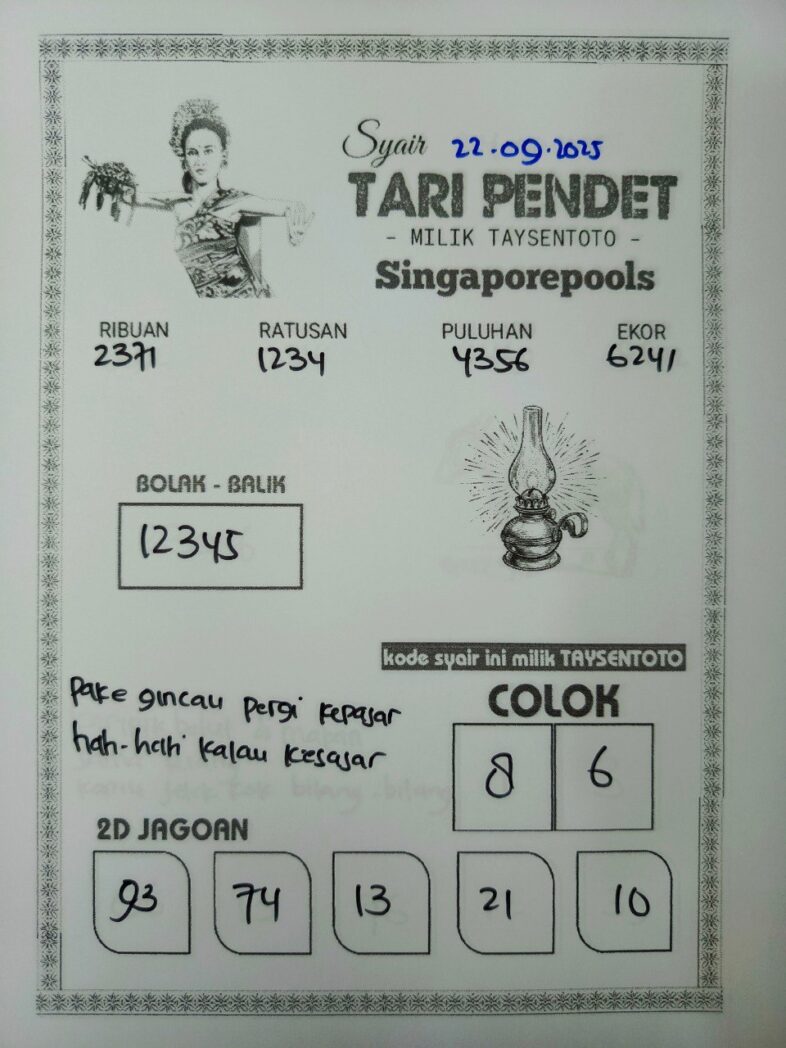 Syair Tari Pendet SGP Hari ini Senin, 22 September 2025