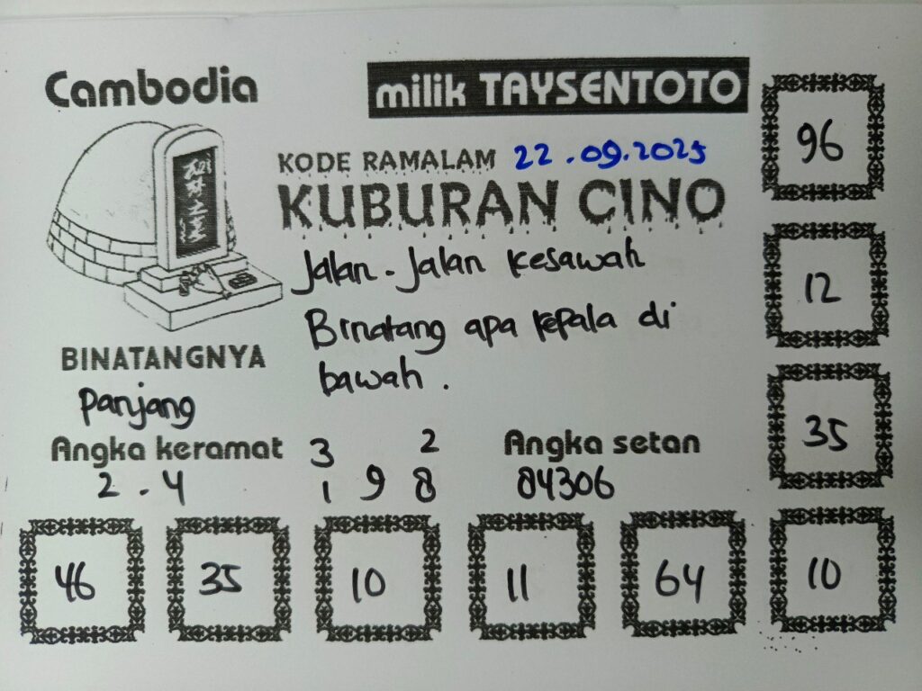 Syair Kuburan Cino Cambodia Hari Ini Senin, 22 September 2025