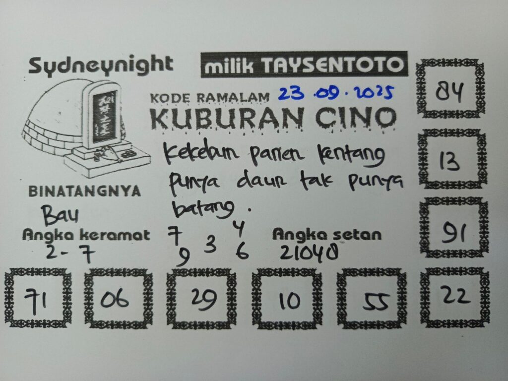 Syair Kuburan Cino SydneyNight Hari ini Selasa, 23 September 2025