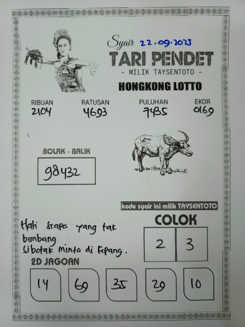 Syair Tari Pendet HK Hari Senin, 22 September 2025