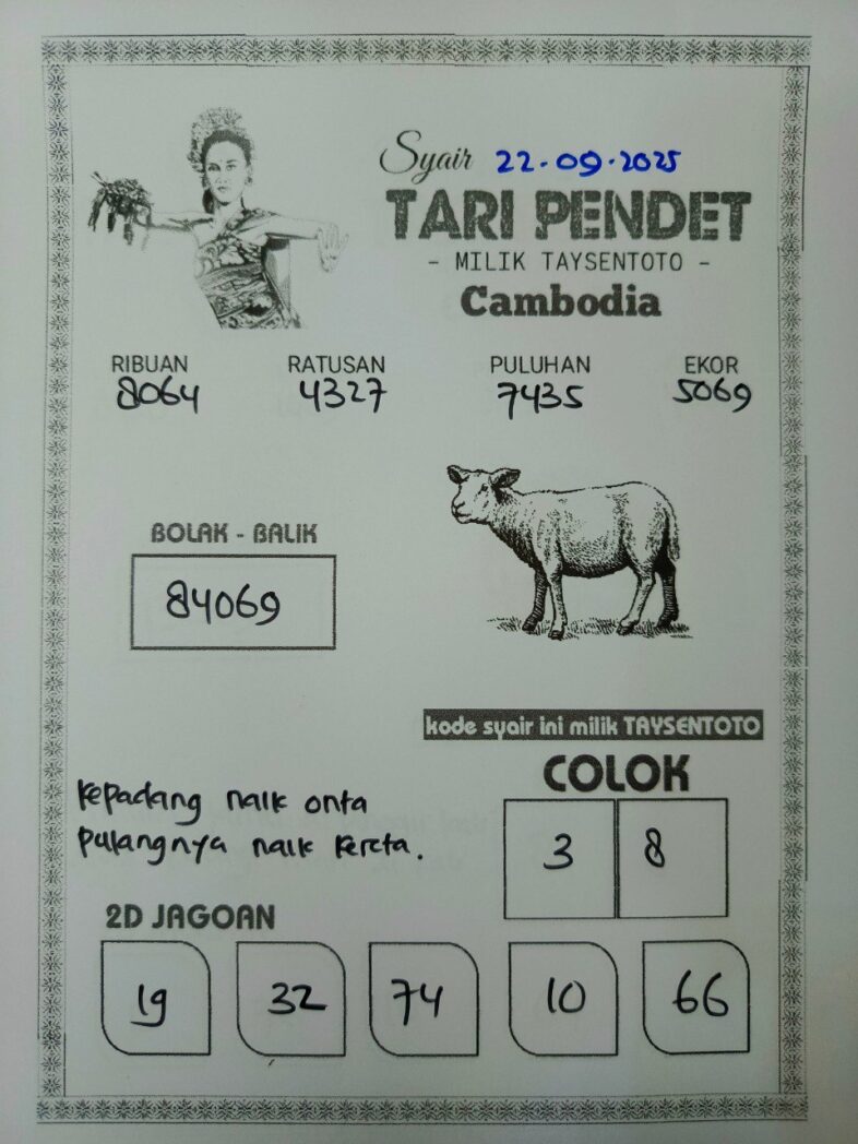 Syair Tari Pendet Cambodia Hari Ini Senin, 22 September 2025