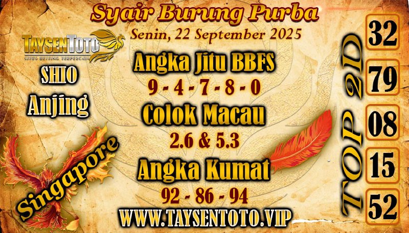 Syair Burung Purba SGP Hari Senin, 22 September 2025