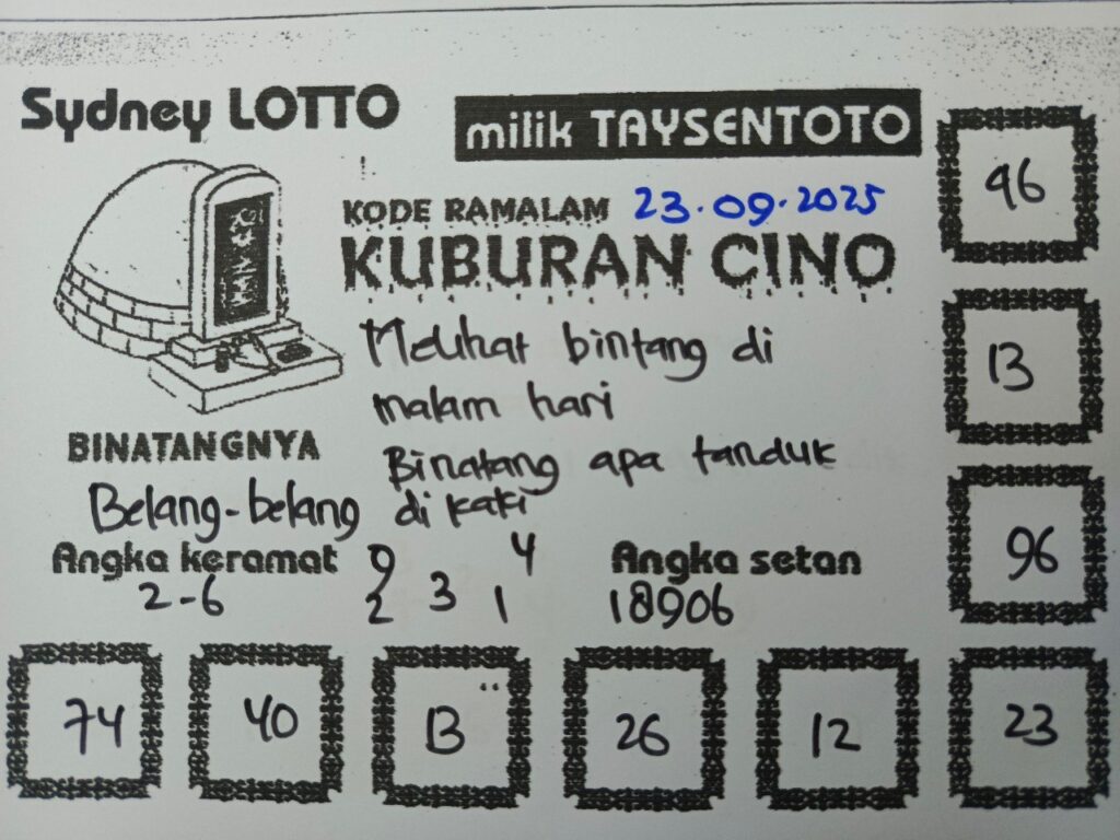 Syair Kuburan Cino Sydney Hari ini Selasa, 23 September 2025