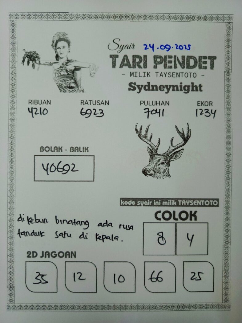 Syair Tari Pendet SydneyNight Hari ini Rabu, 24 September 2025