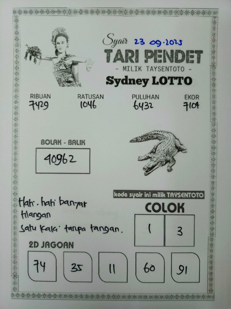 Syair Tari Pendet Sydney Hari ini Selasa, 23 September 2025