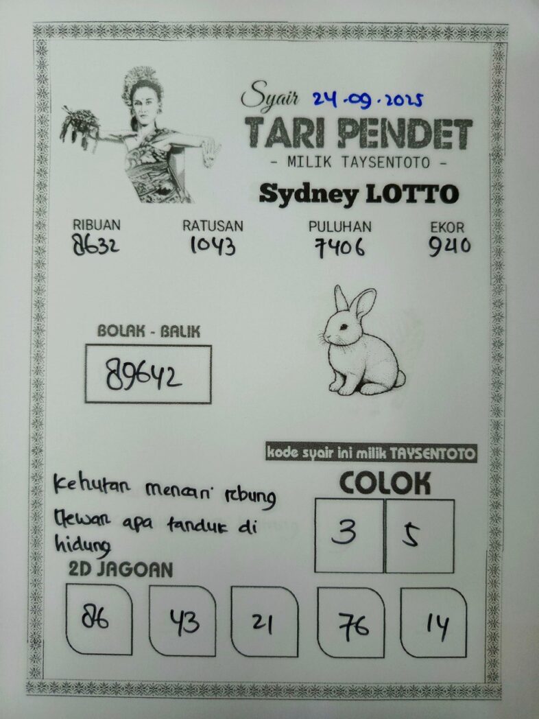 Syair Tari Pendet Sydney Hari ini Rabu, 24 September 2025