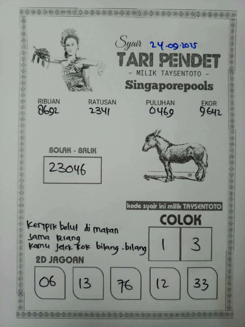 Syair Tari Pendet SGP Hari ini Rabu, 24 September 2025