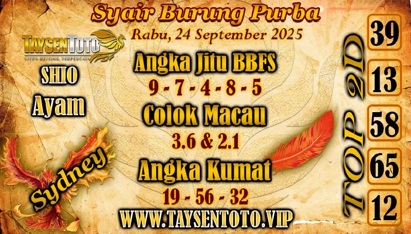 Syair Burung Purba Sydney Hari ini Rabu, 24 September 2025