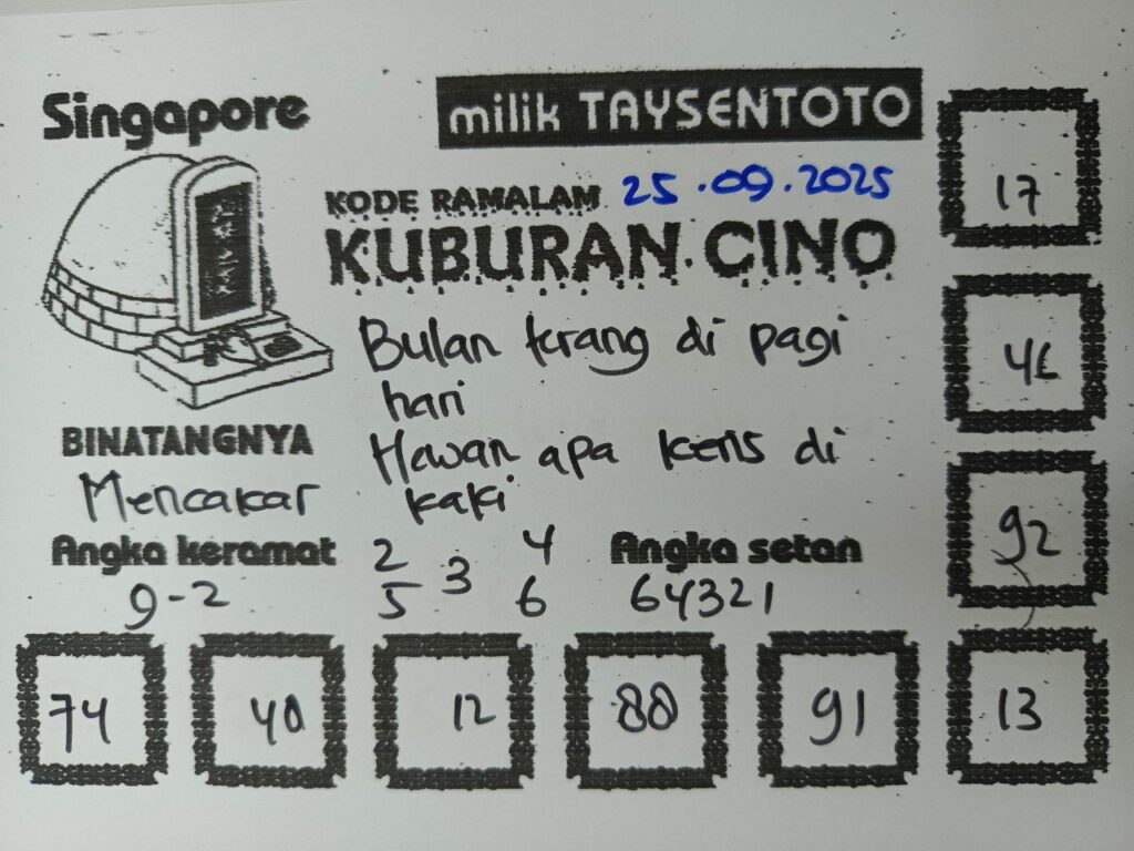 Syair Kuburan Cino SGP Hari ini Kamis, 25 September 2025