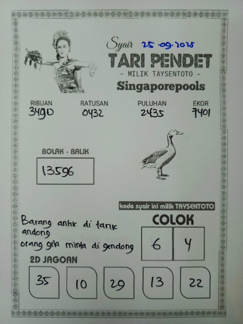 Syair Tari Pendet SGP Hari ini Kamis, 25 September 2025