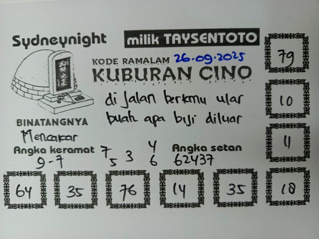 Syair Kuburan Cino SydneyNight Hari ini Jumat, 26 September 2025