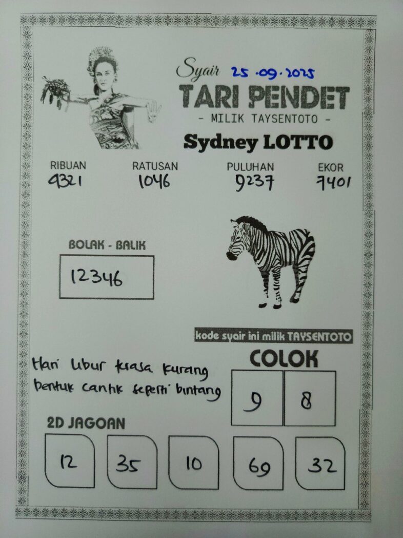 Syair Tari Pendet Sydney Hari ini Kamis, 25 September 2025