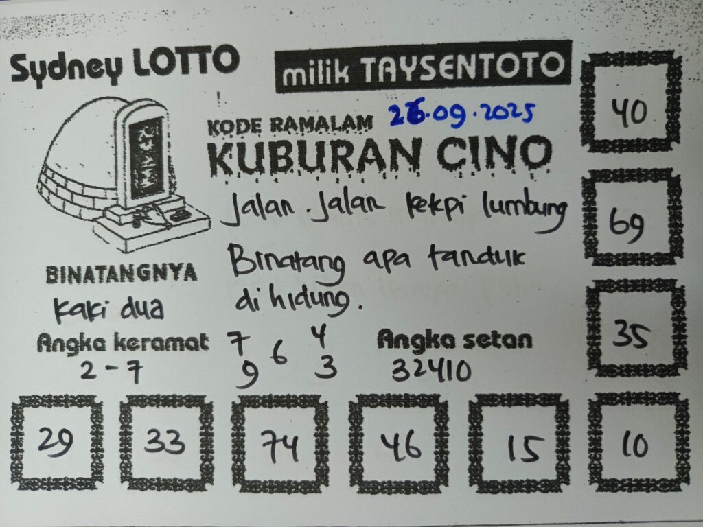 Syair Kuburan Cino Sydney Hari ini Jumat, 26 September 2025