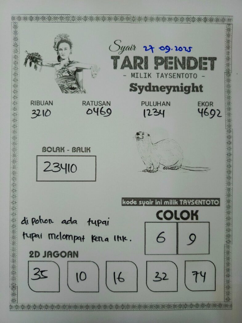 Syair Tari Pendet SydneyNight Hari ini Sabtu, 27 September 2025