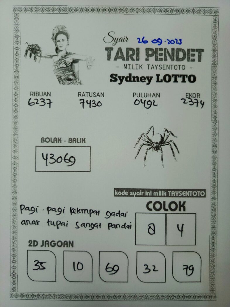 Syair Tari Pendet Sydney Hari ini Jumat, 26 September 2025