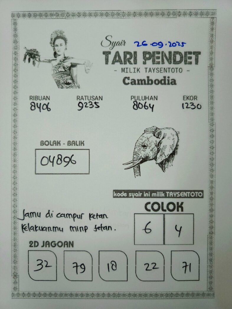 Syair Tari Pendet Cambodia Hari Ini Jumat, 26 September 2025