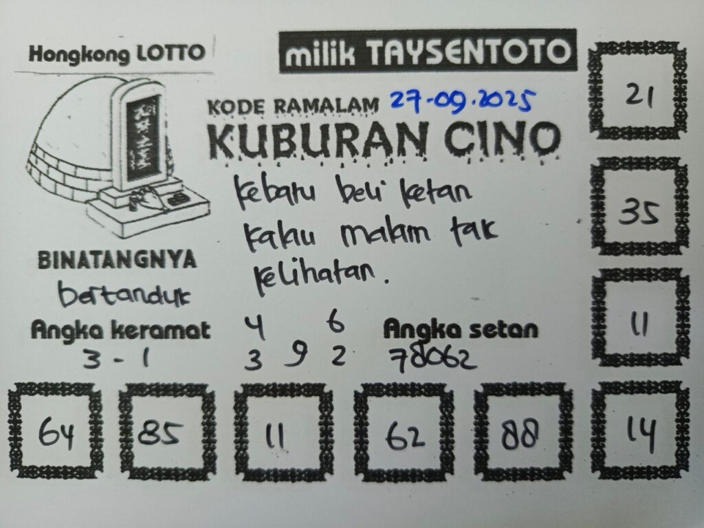 Syair Kuburan Cino HK Hari Sabtu, 27 September 2025