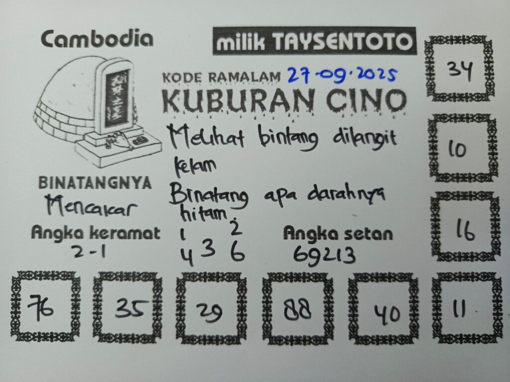 Syair Kuburan Cino Cambodia Hari Ini Sabtu, 27 September 2025