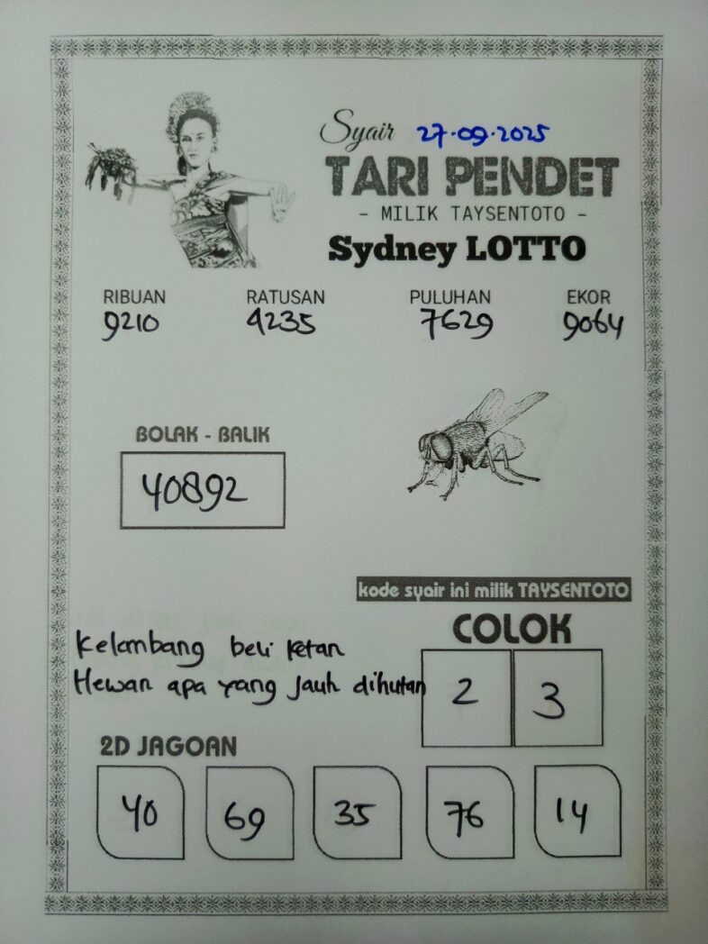 Syair Tari Pendet Sydney Hari ini Sabtu, 27 September 2025