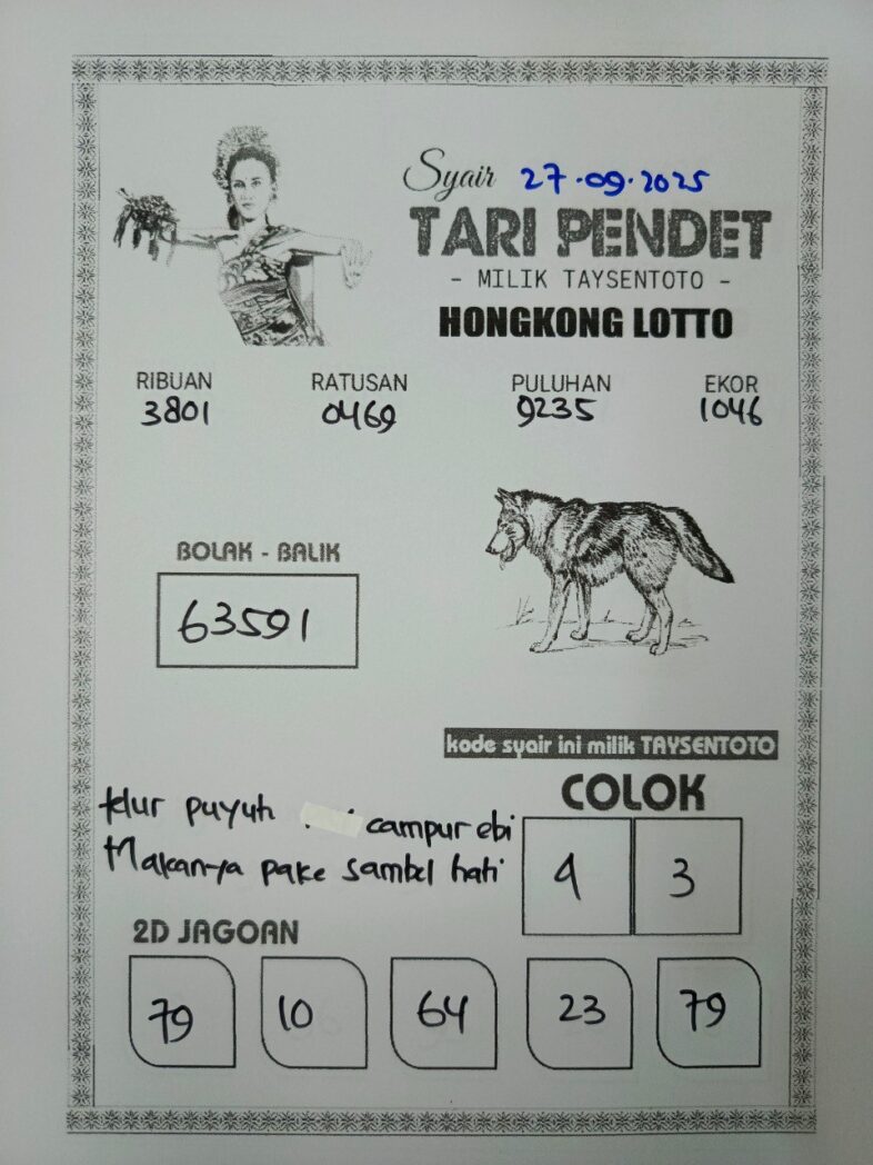 Syair Tari Pendet HK Hari Sabtu, 27 September 2025