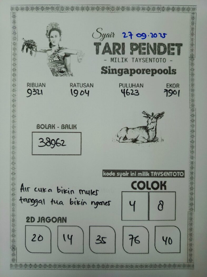 Syair Tari Pendet SGP Hari ini Sabtu, 27 September 2025