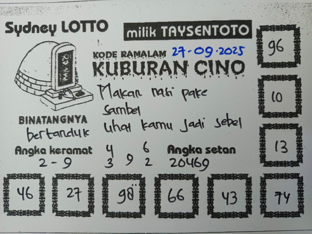 Syair Kuburan Cino Sydney Hari ini Sabtu, 27 September 2025