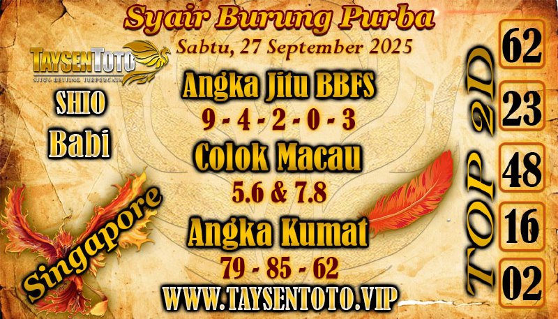 Syair Burung Purba SGP Hari Sabtu, 27 September 2025