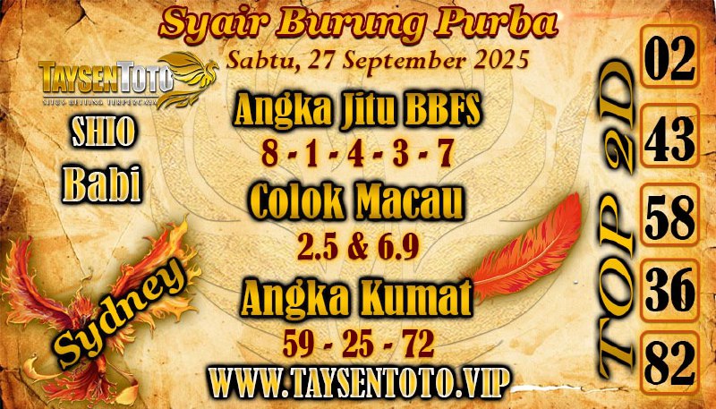 Syair Burung Purba Sydney Hari ini Sabtu, 27 September 2025