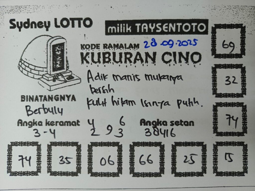 Syair Kuburan Cino Sydney Hari ini Minggu, 28 September 2025