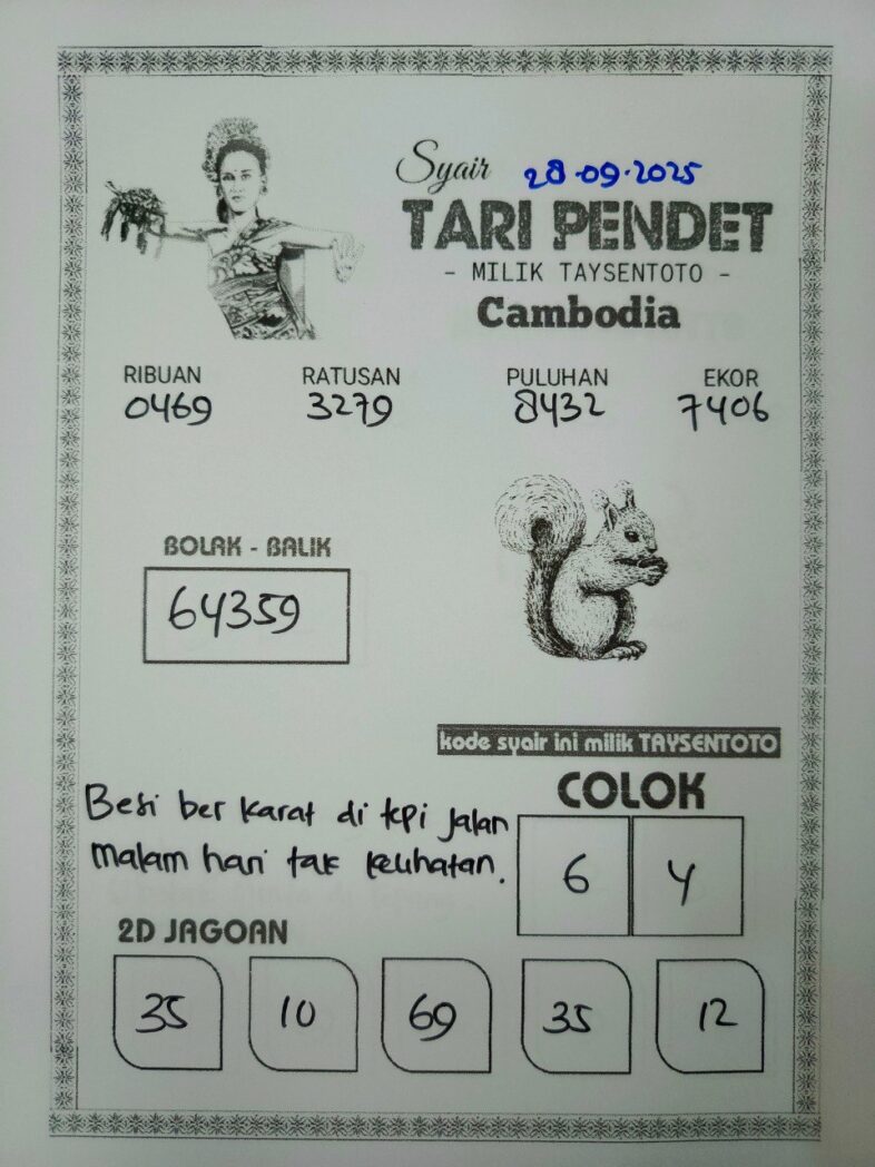 Syair Tari Pendet Cambodia Hari Ini Minggu, 28 September 2025