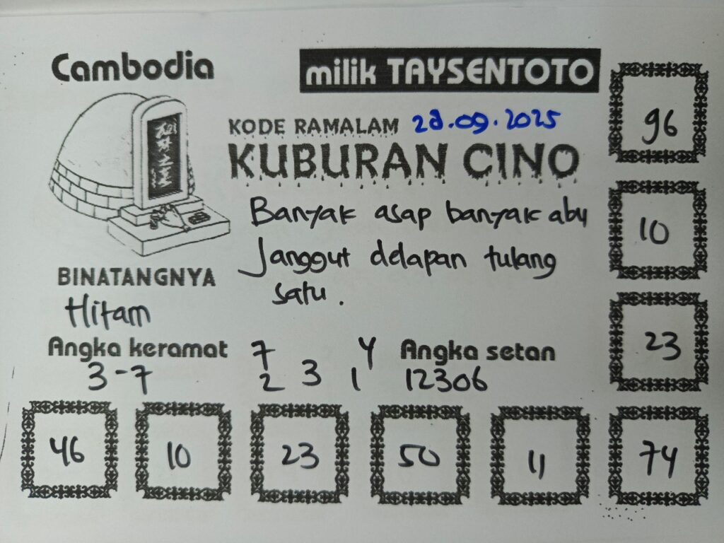 Syair Kuburan Cino Cambodia Hari Ini Minggu, 28 September 2025