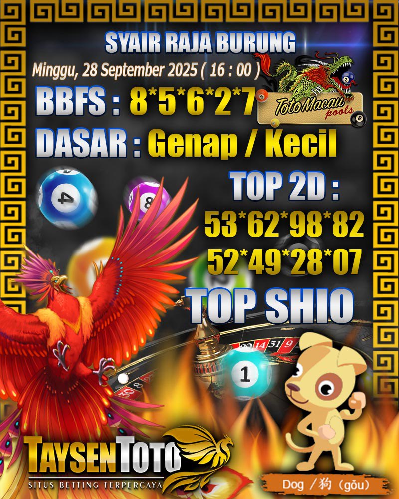 Syair Raja Burung Toto Macau Hari Minggu, 28 September 2025| 16 : 00 WIB