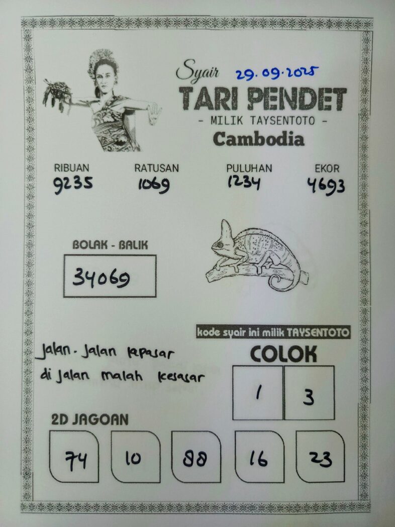 Syair Tari Pendet Cambodia Hari Ini Senin, 29 September 2025