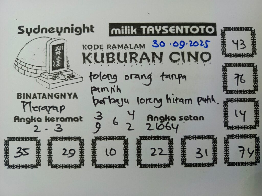 Syair Kuburan Cino SydneyNight Hari ini Selasa, 30 September 2025