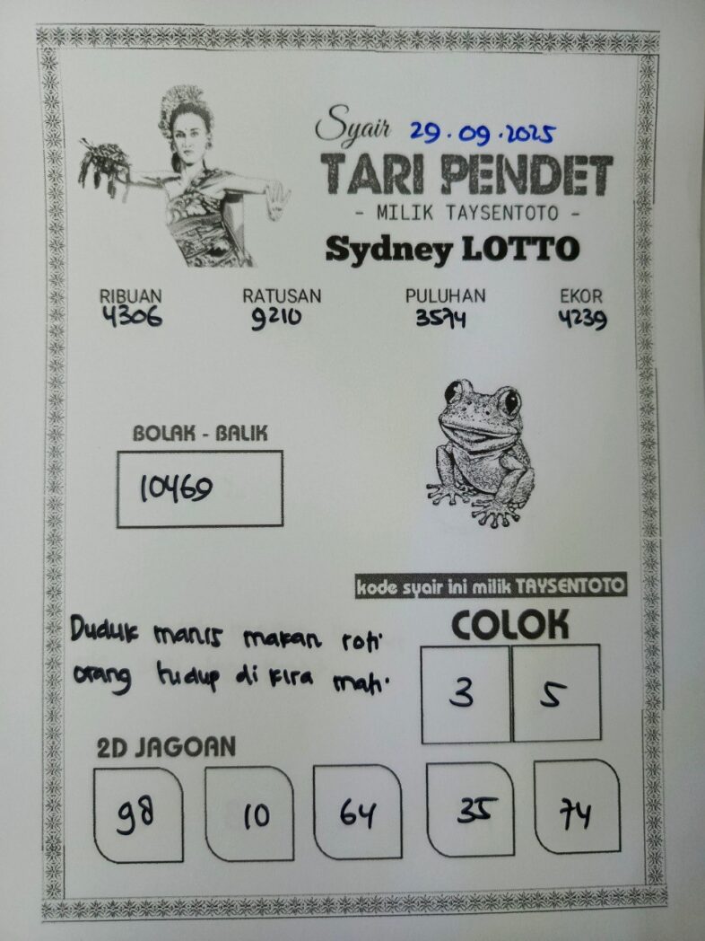 Syair Tari Pendet Sydney Hari ini Senin, 29 September 2025