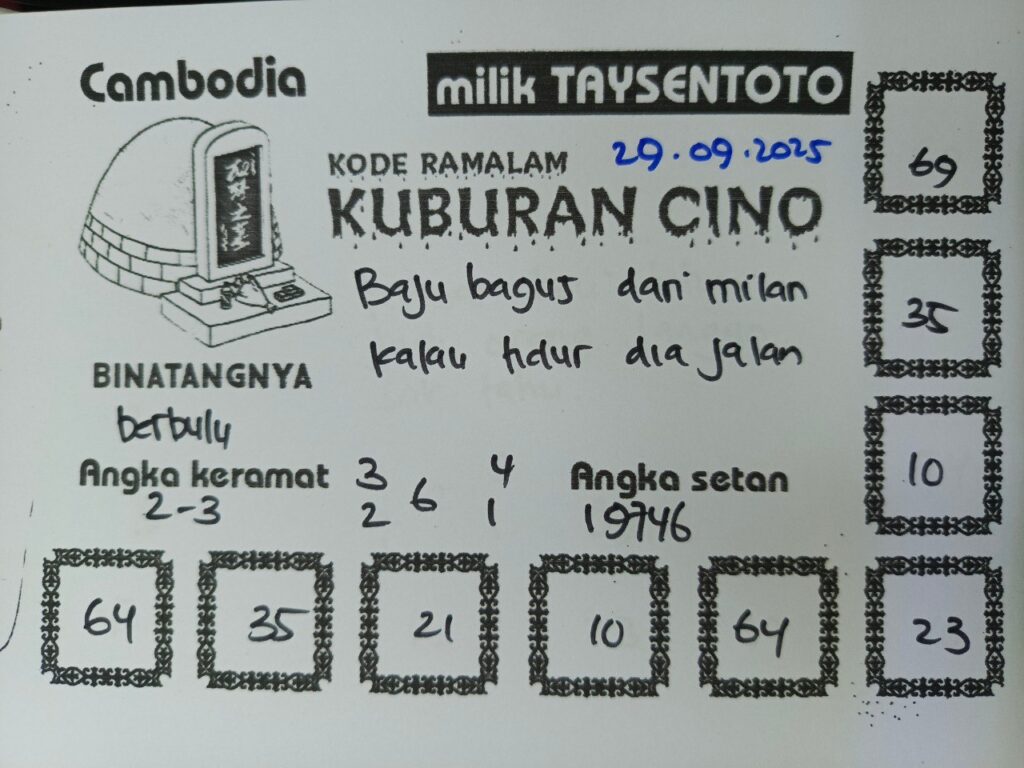 Syair Kuburan Cino Cambodia Hari Ini Senin, 29 September 2025