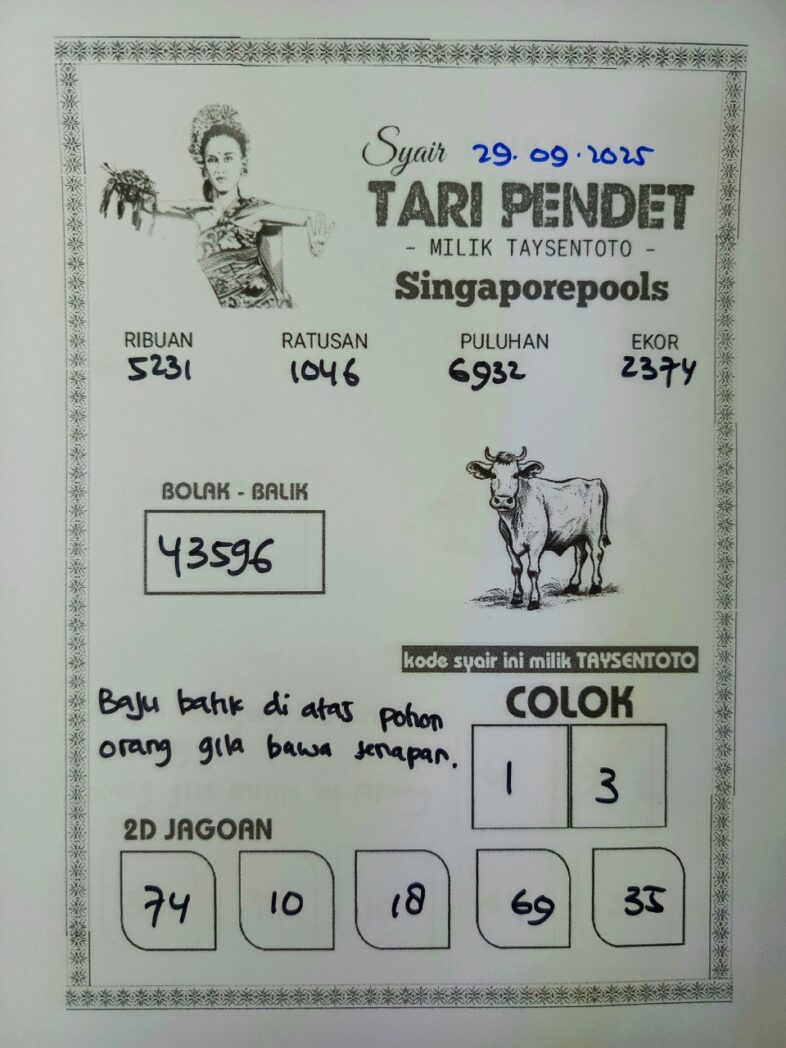 Syair Tari Pendet SGP Hari ini Senin, 29 September 2025