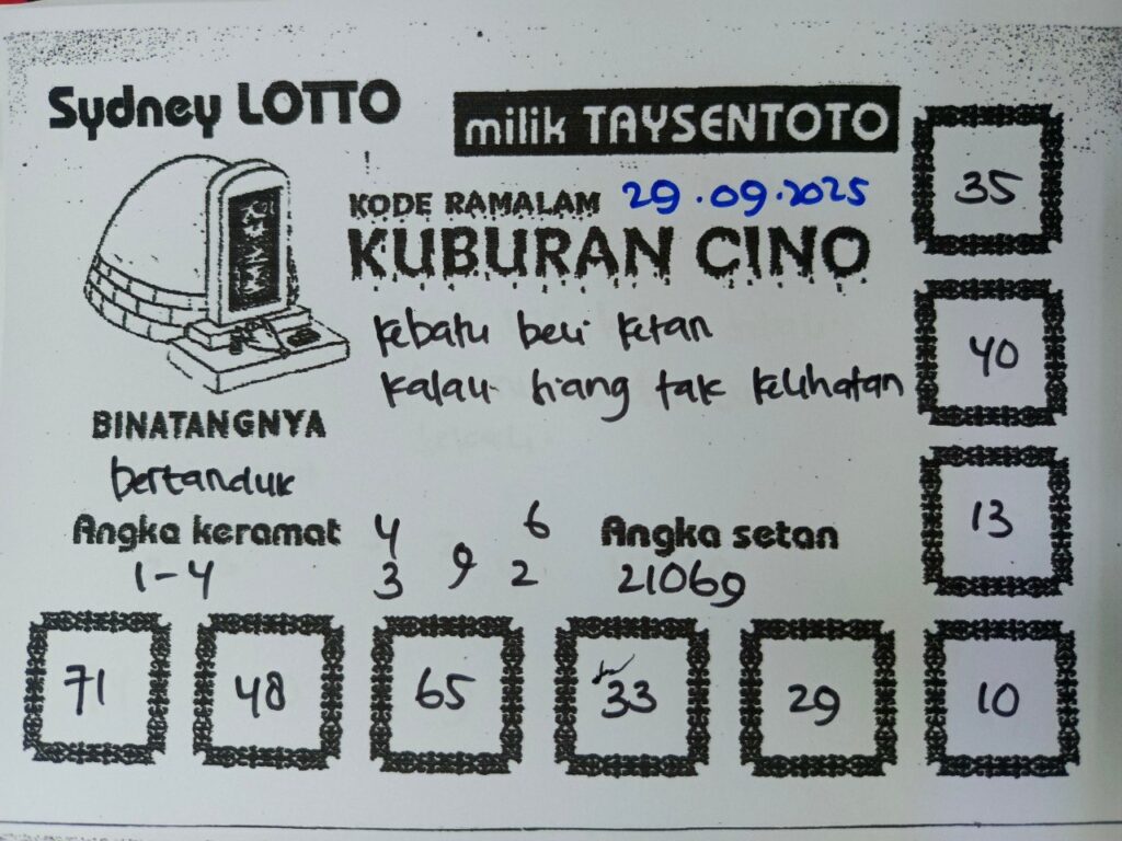 Syair Kuburan Cino Sydney Hari ini Senin, 29 September 2025