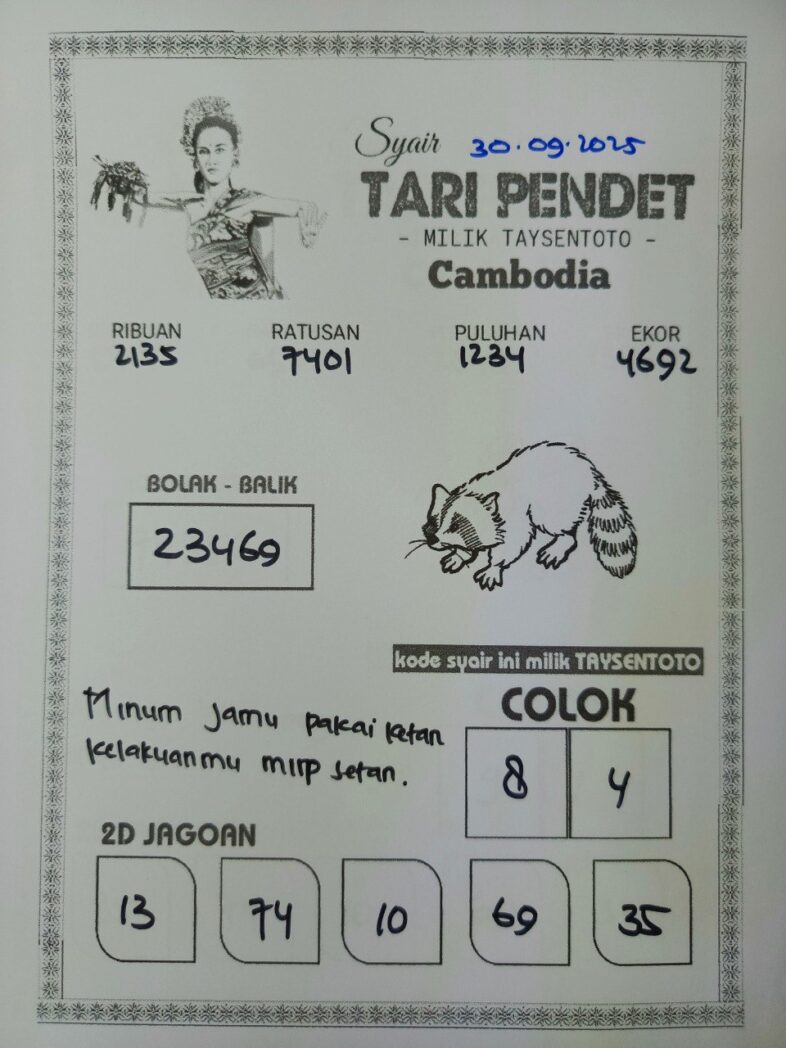 Syair Tari Pendet Cambodia Hari Ini Selasa, 30 September 2025