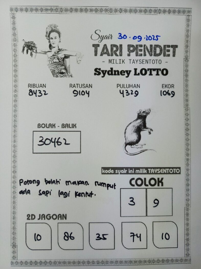 Syair Tari Pendet Sydney Hari ini Selasa, 30 September 2025