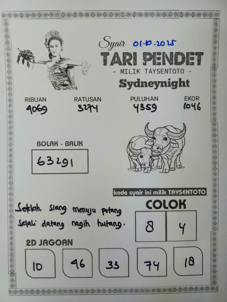 Syair Tari Pendet SydneyNight Hari ini Rabu, 01 Oktober 2025